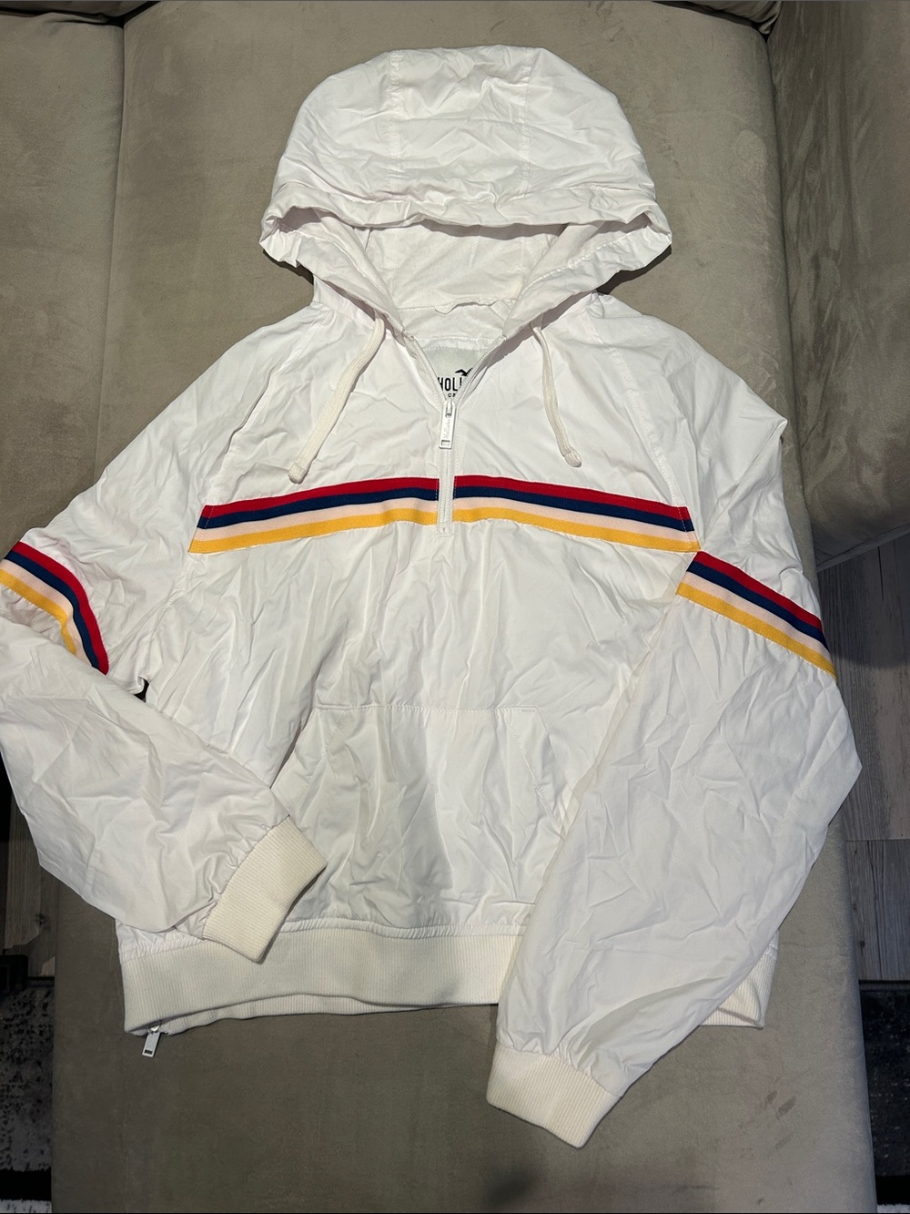 Hollister Quarter Zip Pullover Striped Windbreaker